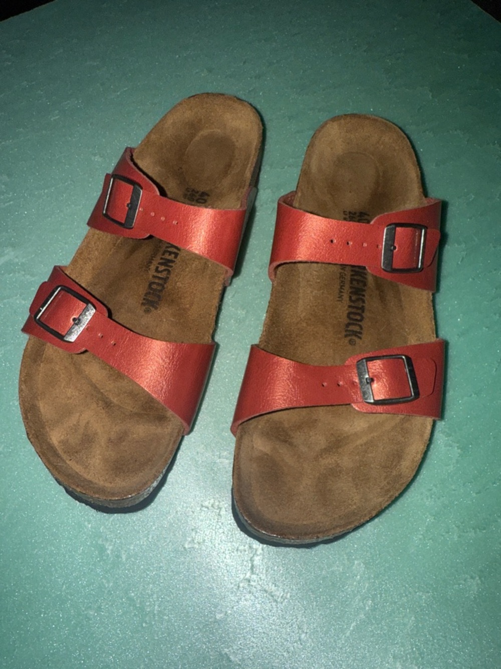 Birkenstock Coral Peach Pink Sydney Graceful Big Buckle Sandals Size 9